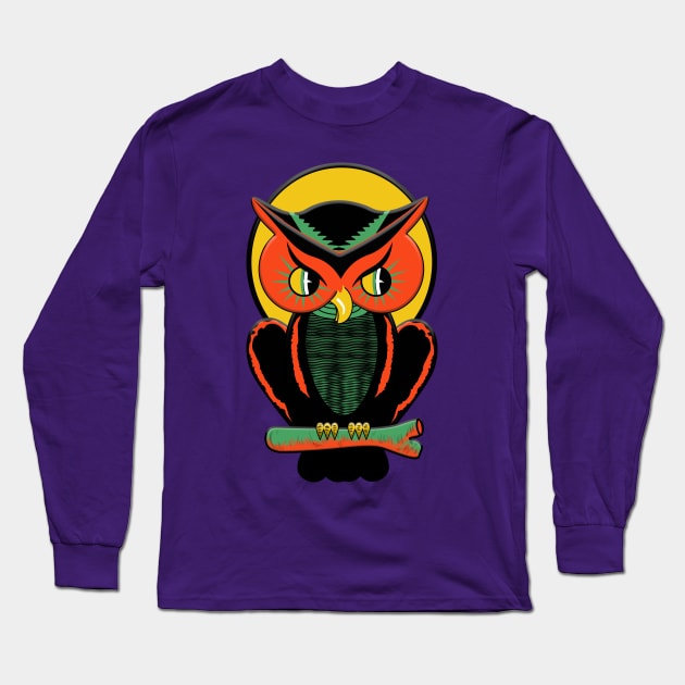 Have a Retro Happy Halloween Owl Long Sleeve T-Shirt by Doc Multiverse Designs